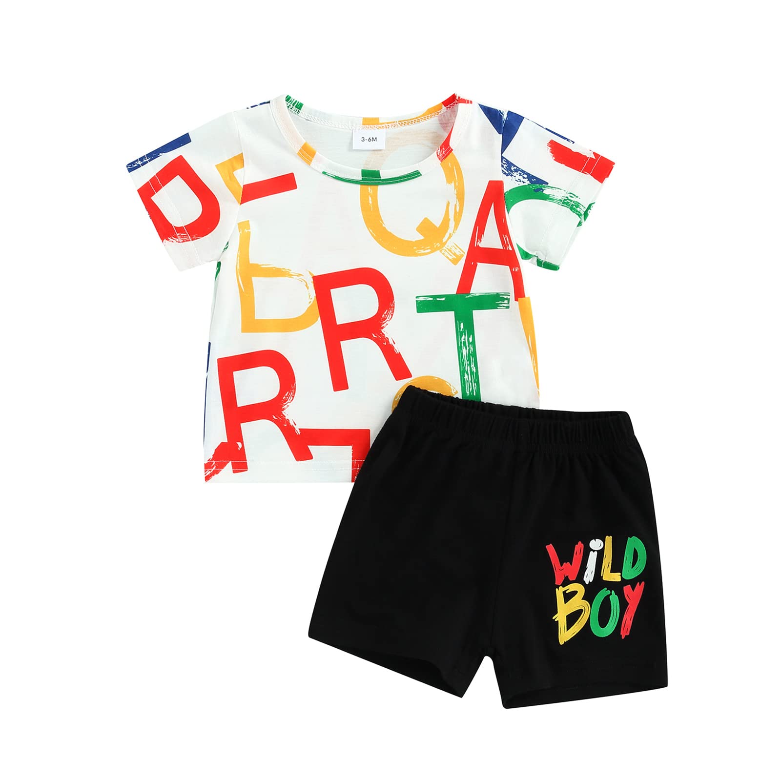 **Boys' Summer Outfit Set - Short Sleeve Letter Print T-Shirt & Black Casual Shorts | Toddler Playwear for Outdoor Activities & Beach Vacations**