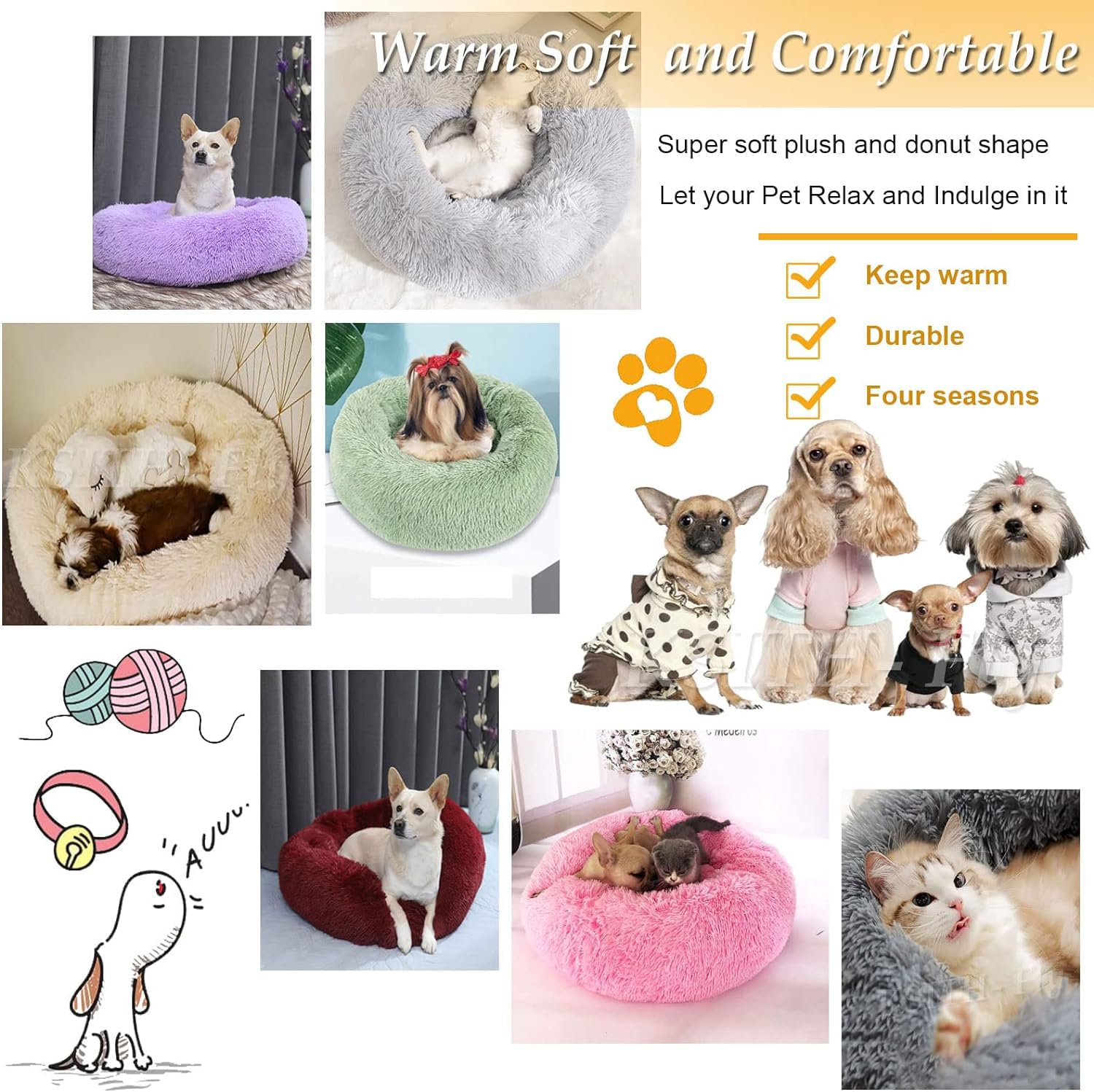 Washable Donut Dog Bed & Round Cat Bed - Comfortable, Warm Pet Cushion with Zipper, Easy to Clean (Dark Gray, 4XL 110cm/43in) - Perfect for Indoor Pets, Cozy Napping & Small Animal Lounging