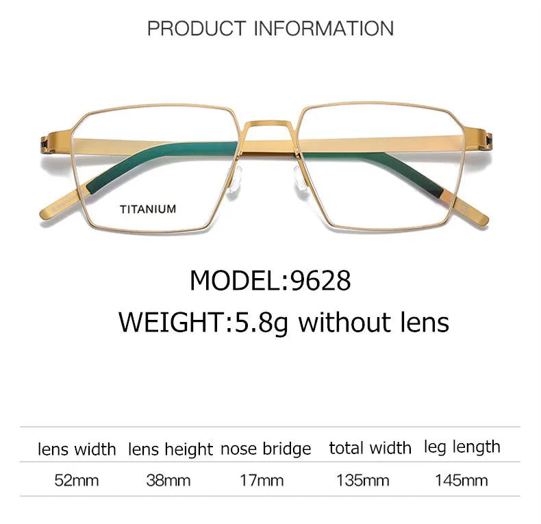 Aimee Women's Full Rim Square Screwless Titanium Eyeglasses Frame 49628 - Lightweight & Durable for Work, Reading & Fashion