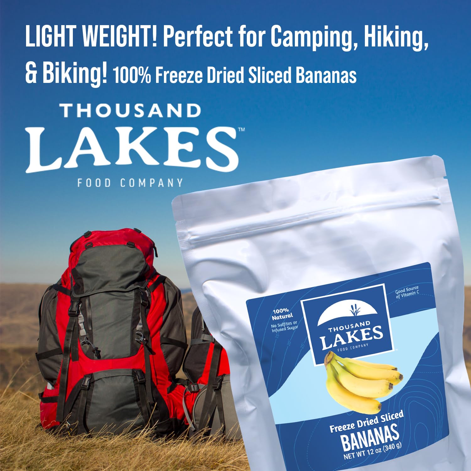 Thousand Lakes Freeze Dried Banana Slices - 2 Pack (3.2oz Each, 6.4oz Total) | No Sugar Added, No Oils, 100% Natural Fruit | Perfect for Smoothies, Baking & Healthy Snacking