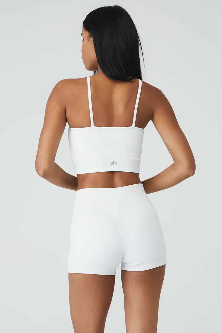 Alo Yoga Women's Goddess Ribbed Cropped Halter Sports Bra Top - White | Yoga, Gym & Lounge Wear for Women