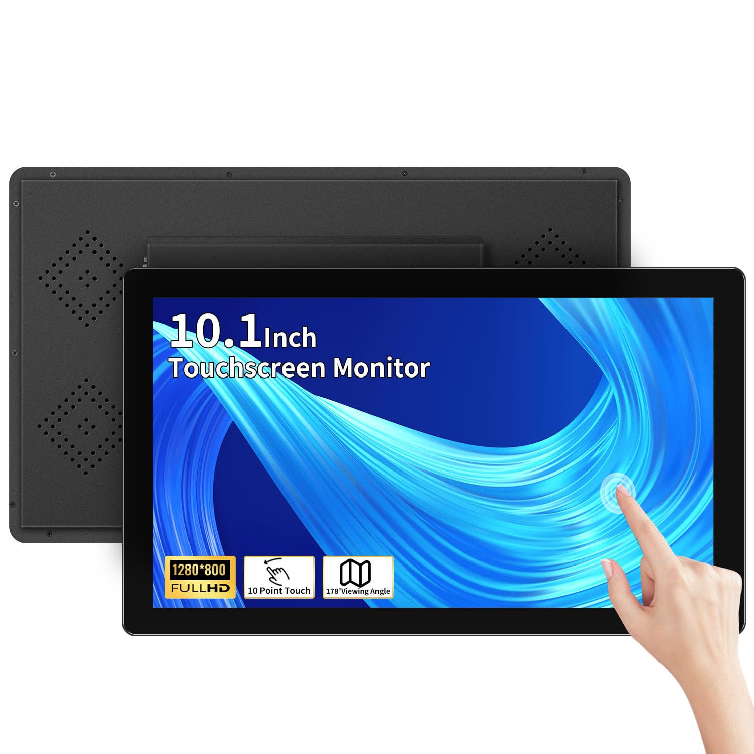 10.1 Inch Industrial Touch Screen Monitor - 1280x800 HD Multi-Touch Display with HDMI, VGA & USB Ports | Built-in Speakers | VESA Mount Compatible for POI/POS/Kiosk/Automation Systems | Perfect for Retail, Hospitality and Factory Control Panels