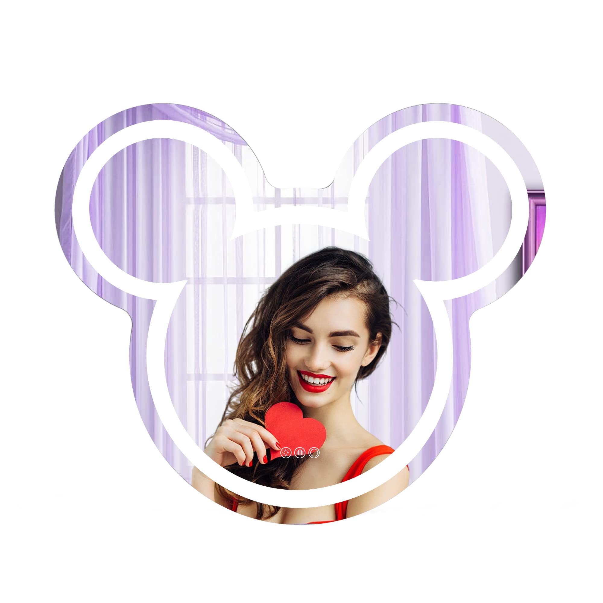 Disney Mickey Mouse Smart Touch Sensor Vanity Mirror - Color Changing LED Strip Light, App Controlled Dimming, Wall Mount Makeup Mirror for Bedroom, Bathroom & Dressing Room