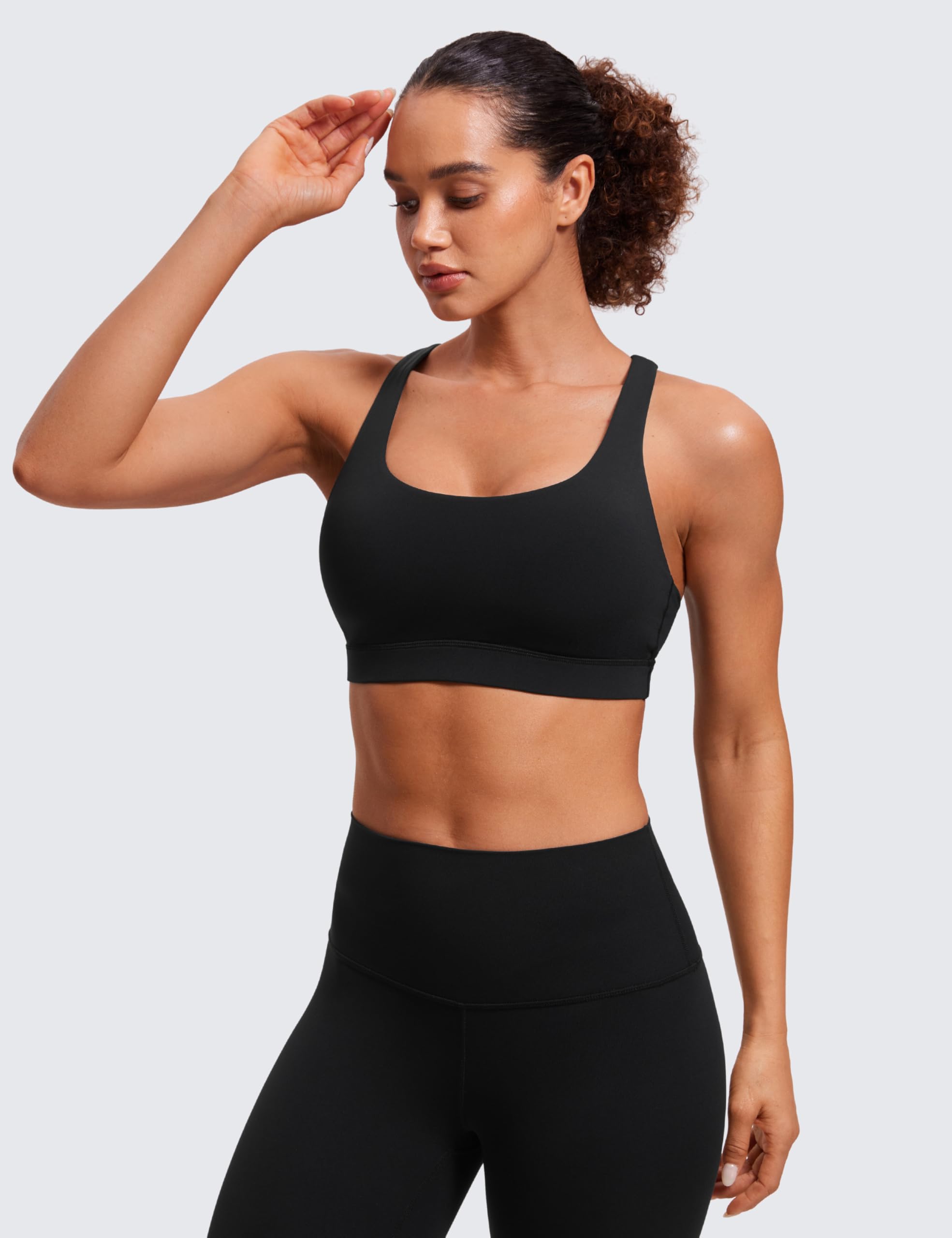 CRZ YOGA Women's Strappy Sports Bra - Padded Workout Top with Criss Cross Back for Yoga, Gym & Running | Breathable Cami for Fitness & Active Lifestyle