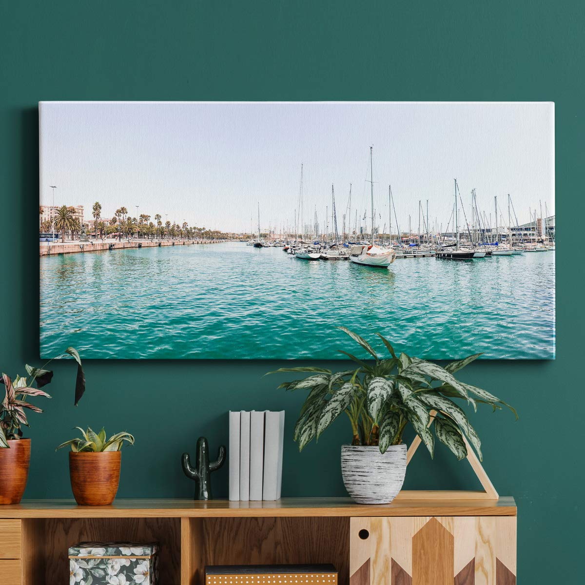 Modern Sailboat Pier Landscape Canvas Wall Art - Blue Beach Print for Living Room, Bedroom, Bathroom & Office Decor - Ready to Hang 20x40 Inches - Perfect for Coastal, Nautical & Home Interior Design