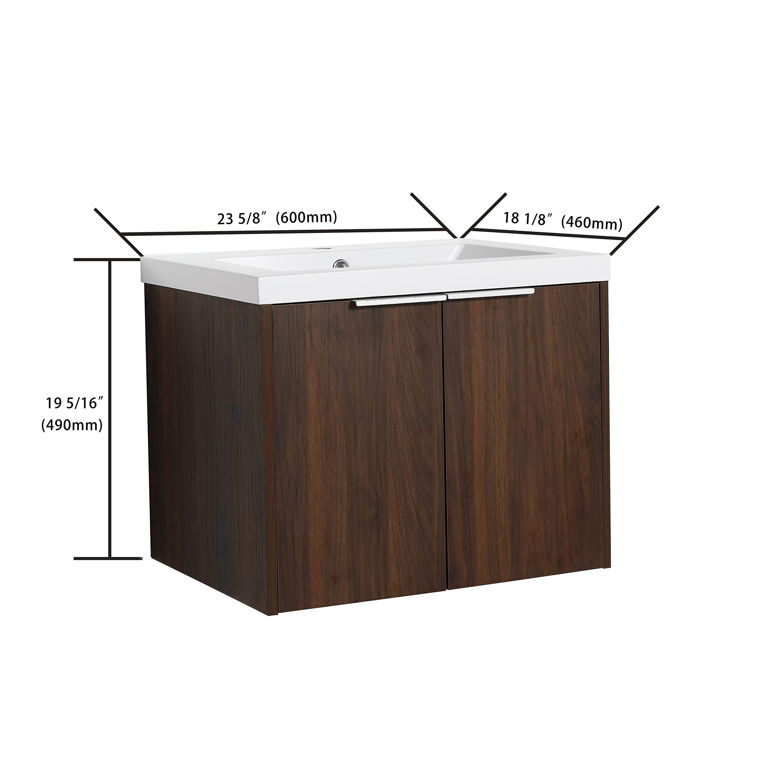 24 Inch Floating Bathroom Vanity with Sink - Modern Wood Wall Mounted Vanity Set with Soft Close Doors, Top Basin & Storage Cabinet for Small Bathroom, Apartment, Dorm - Space Saving Bathroom Solution for Compact Homes