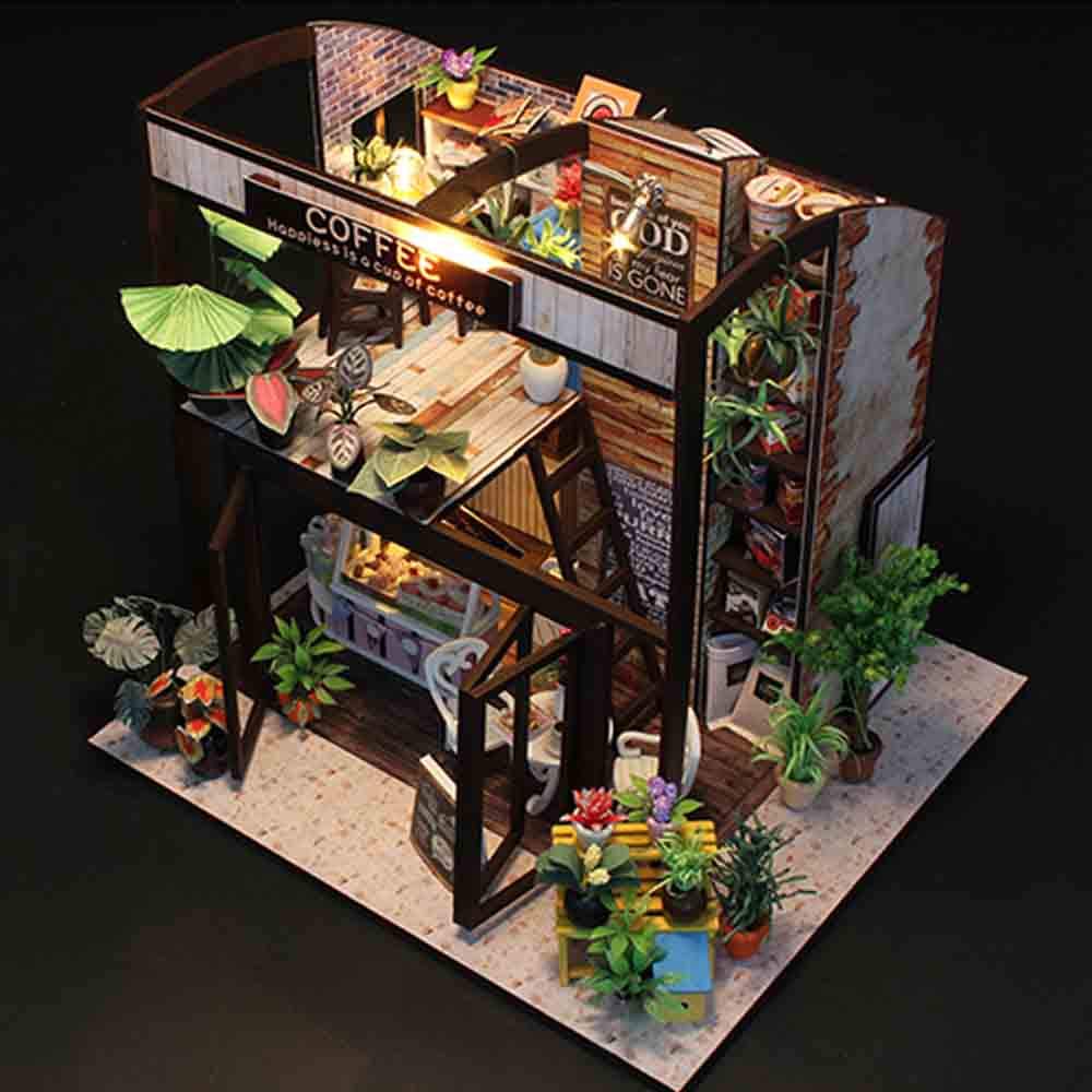 Miniature Dollhouse Kit - DIY Tiny House Model with Furniture, Coffee House Theme & Dust Proof Display | Perfect for Collectors, Home Decor, and Creative Gift Ideas