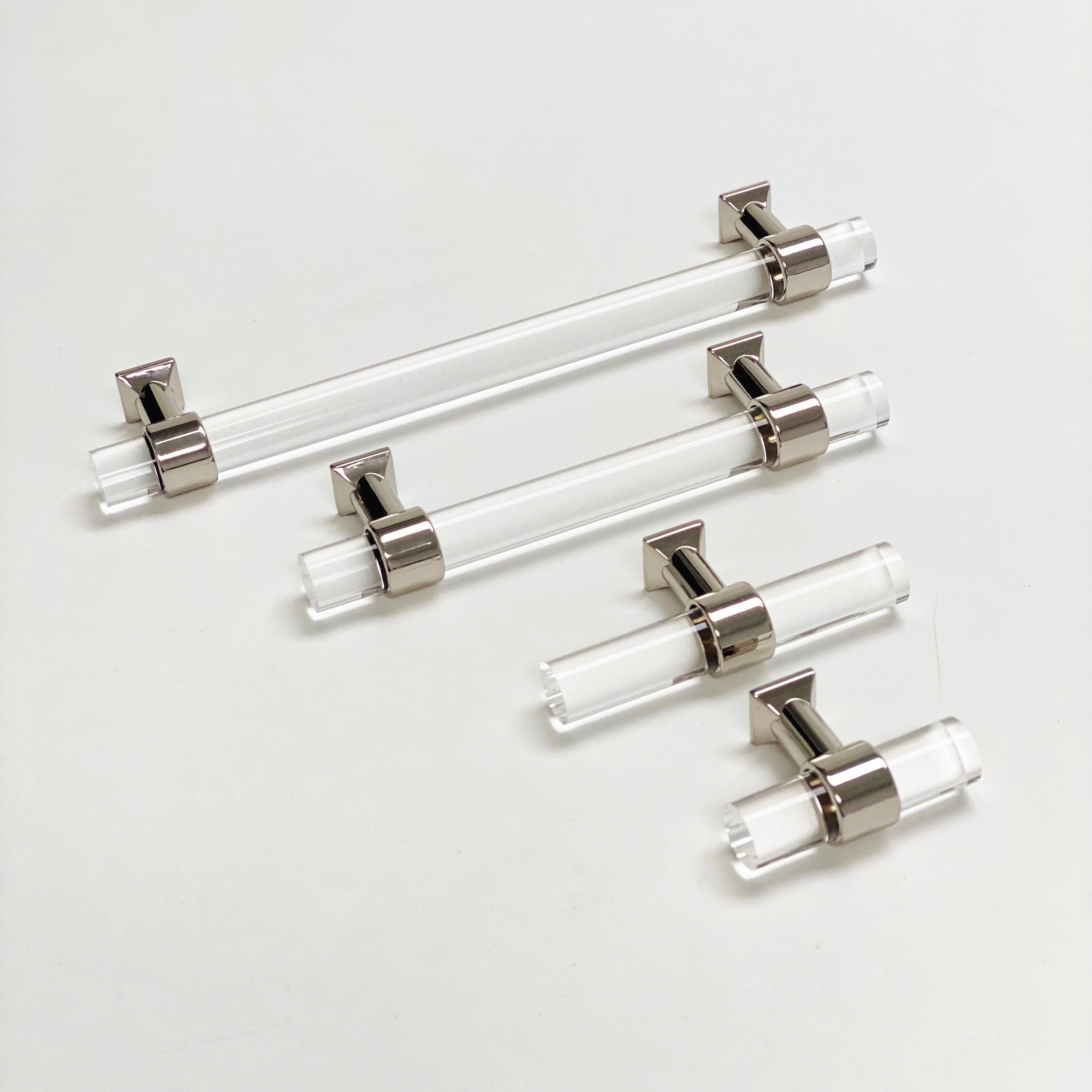 Polished Nickel Nash Drawer Pulls & Cabinet Knobs - Modern Lucite Hardware for Kitchen & Bathroom Cabinets - Durable & Stylish Home Upgrade