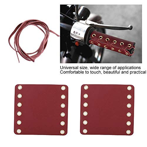 Red Leather Motorcycle Grip Covers 2Pcs with Strap, 4.33 x 4.53inch Handlebar Hand Grip Covers for Motorcycle Modification Accessories, Perfect for Cruiser, Sport, and Touring Bikes