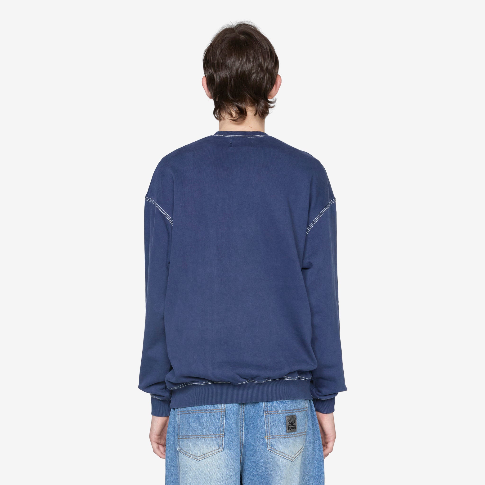 Vintage Washed Navy Crust Crewneck Sweatshirt - Men's Casual Pullover for Streetwear & Everyday Comfort