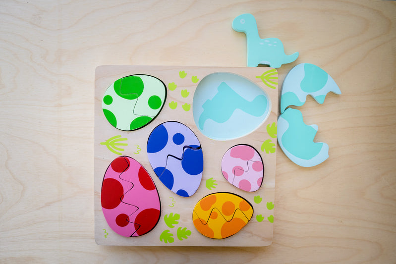 Chunky Wooden Puzzle for Toddlers - Egg & Dinosaur Shape Learning Toy - Montessori Educational Gift for Kids - Perfect for Early Childhood Development & Playtime Fun