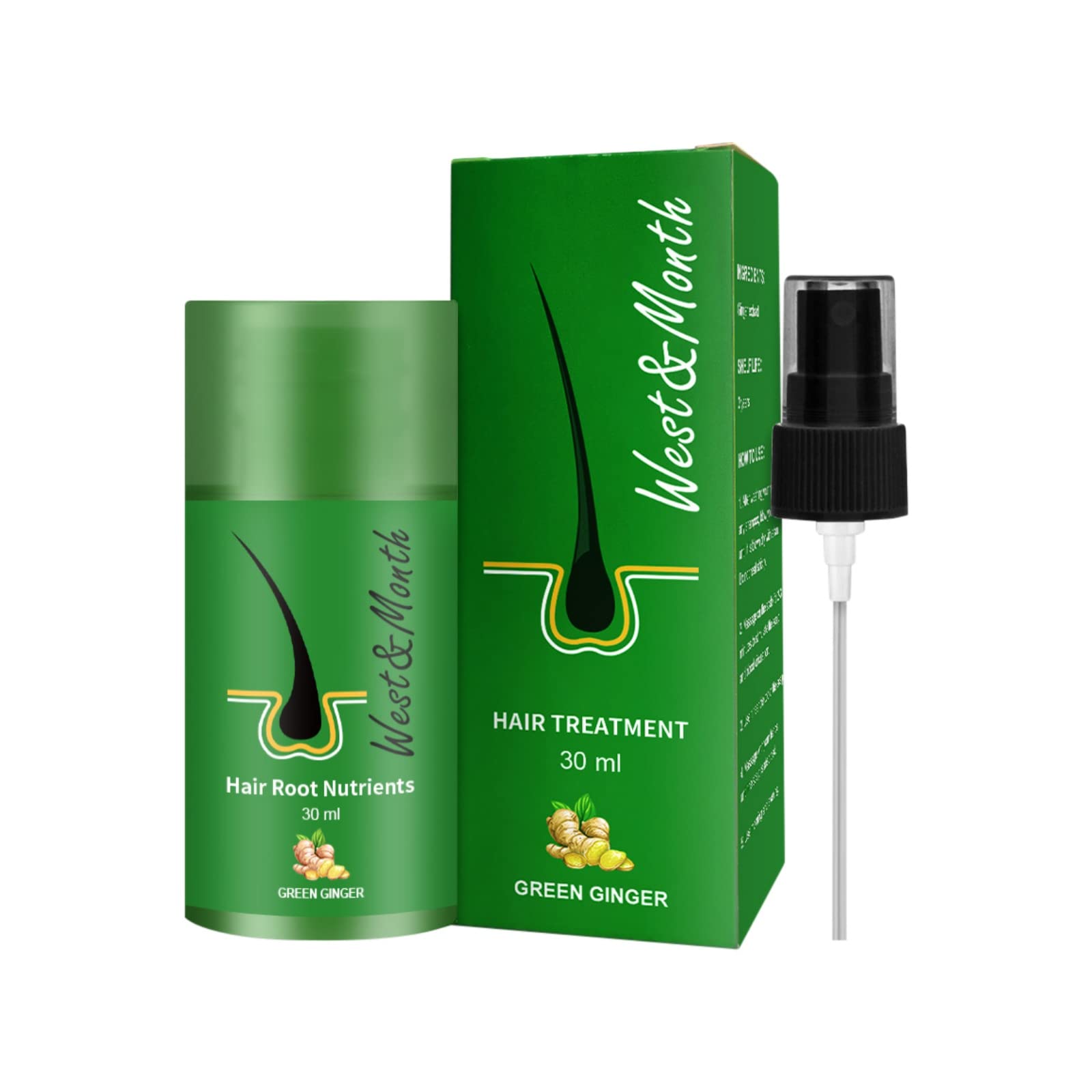 Ginger Hair Regrowth Serum Spray - Natural Hair Growth Treatment for Thicker & Stronger Hair | Prevents Hair Loss & Stimulates Follicles | For Men & Women | Daily Use at Home or Salon (1 Pack)