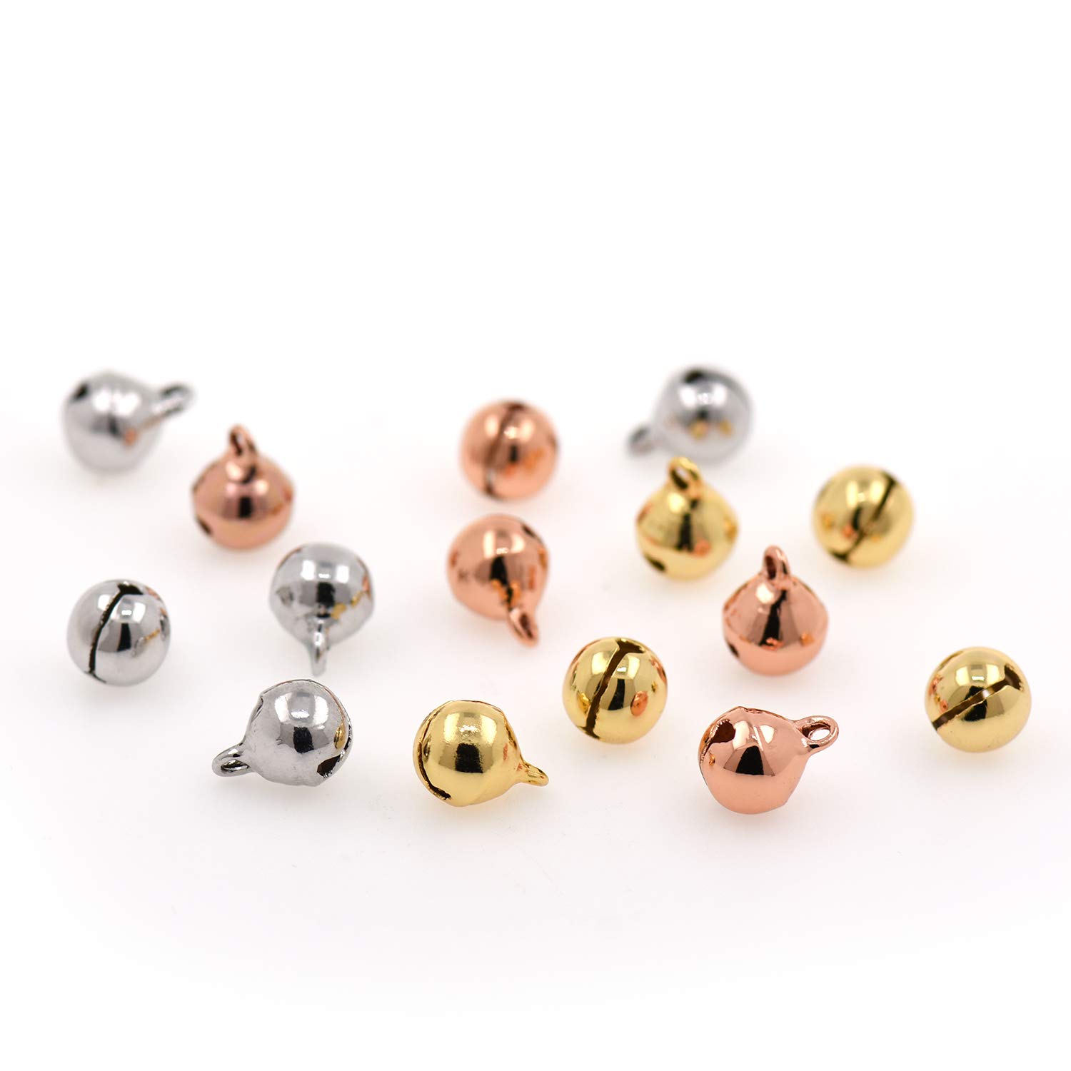 Shiny Round Gold Plated Brass Bell Charms - 8mm Mixed Color (30Pcs) - Christmas Jewelry Supplies for DIY Crafts, Gift Making & Holiday Decorations