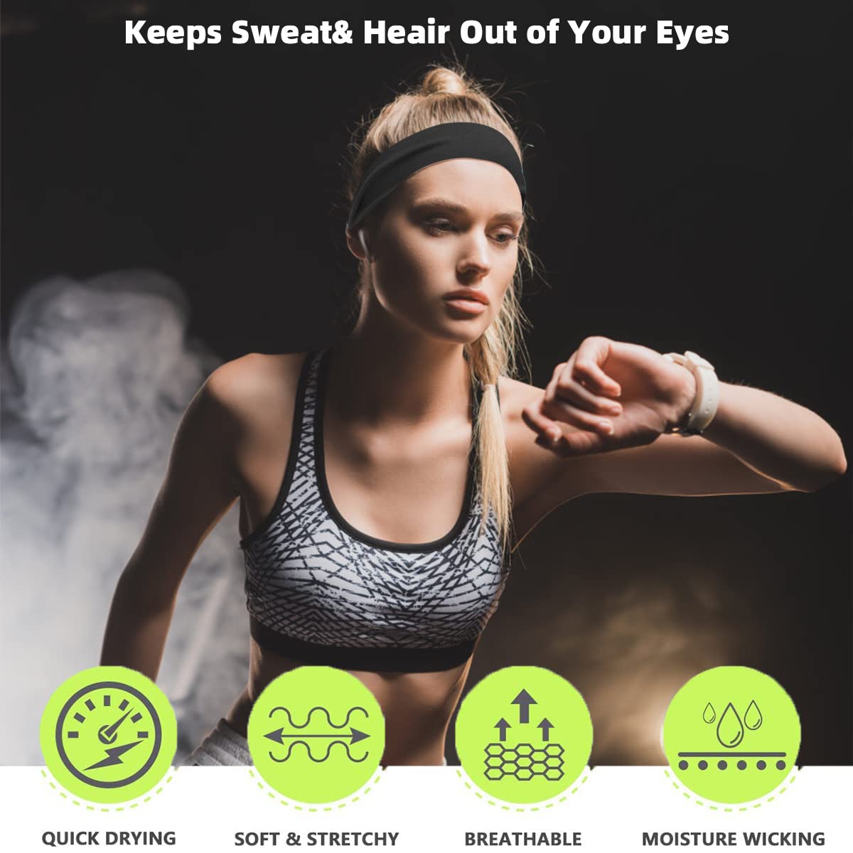 4 Pack Unisex Sports Headbands for Men & Women - Moisture Wicking Workout Sweatbands for Running, Yoga, Gym & Fitness - Non Slip Athletic Head Wraps (Helmet Friendly) - Perfect for Workouts, Sports & Active Lifestyles