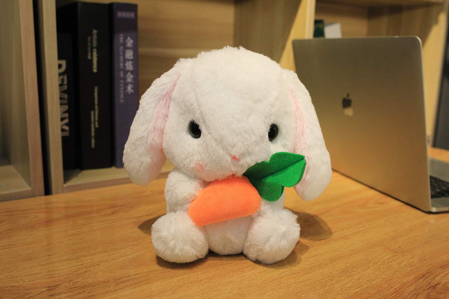 Easter White Stuffed Bunny Plush Toy - Soft Realistic Long-Eared Standing Rabbit with Carrot - Perfect for Easter Decorations, Kids Gifts & Nursery Room Decor