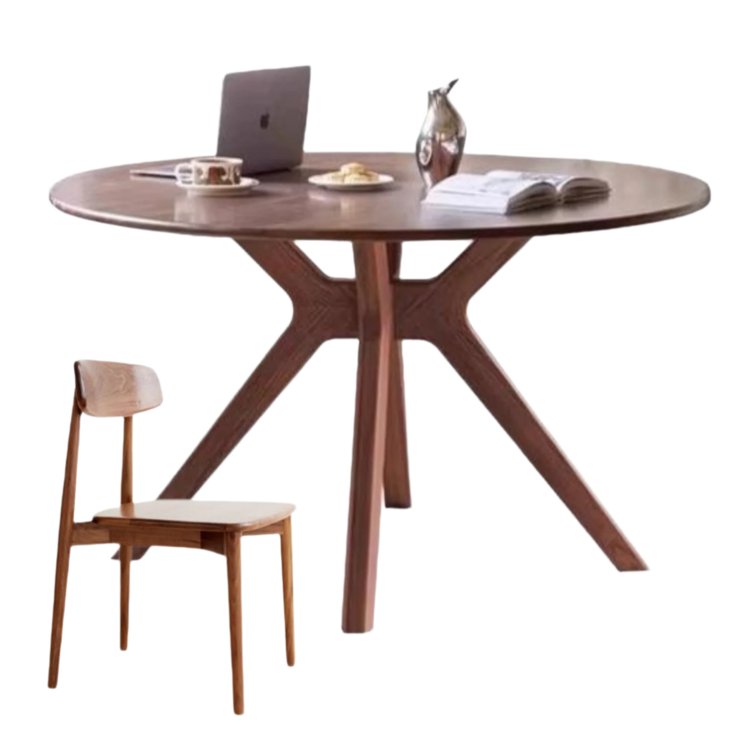 47.2x47.2x29.9 inch / 120x120x76 cm / Rich Dark Walnut Color / dining table + 4 pcs chairs