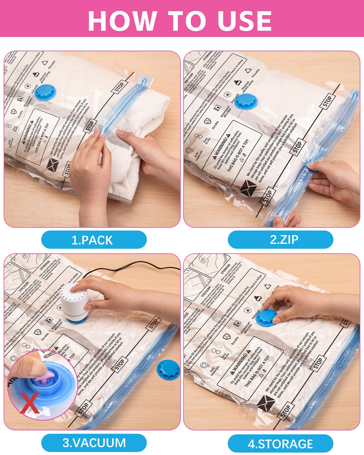 Colemoly 12 Pack Vacuum Storage Bags with Electric Air Pump - Space Saving Vacuum Seal Bags for Clothes, Travel, Moving & Home Organization (4 Jumbo, 4 Large, 4 Medium) | Ideal for Seasonal Clothing Storage, Travel Packing & Moving Supplies