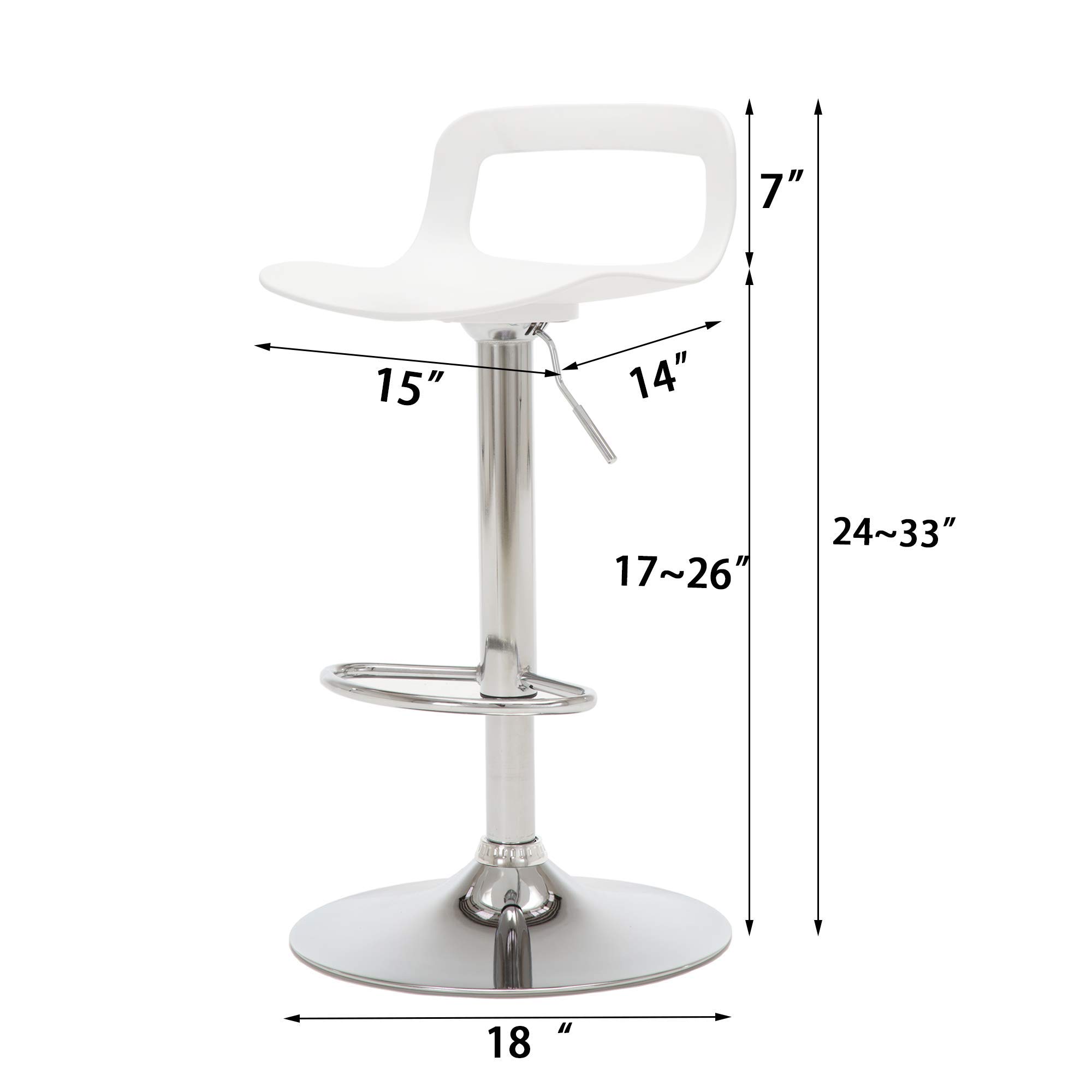 Modern Adjustable Bar Stools Set of 6 - White Plastic Counter Height Stools for Kitchen Island, Breakfast Bar & Home Decor