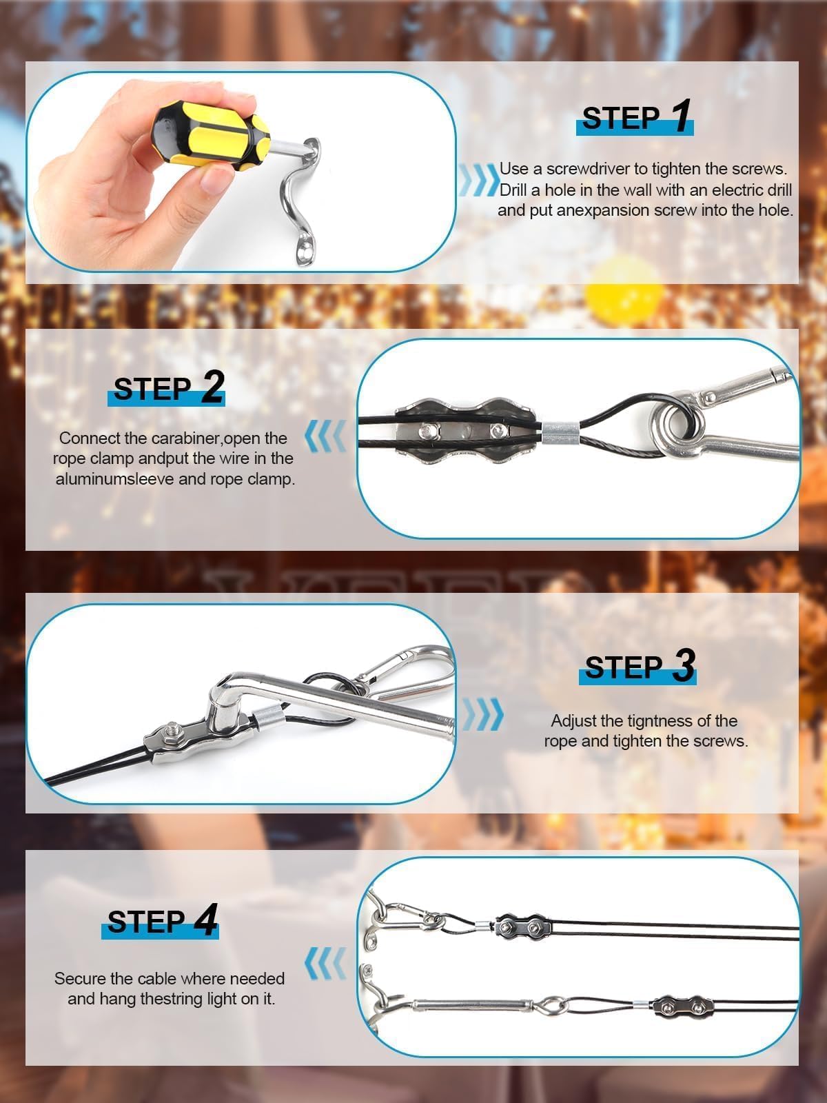 Kalolary 400 Ft Stainless Steel String Light Hanging Kit - Coated Garden Wire Rope for Climbing Plants, Deck Railings, Curtains & Picture Hanging | Outdoor & Indoor Decoration, Patio Lighting, Backyard Party Setup