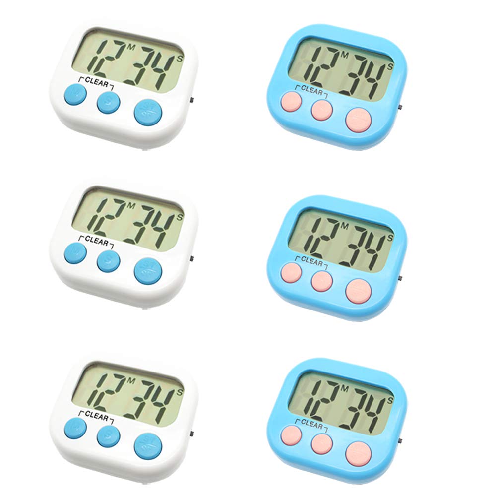 6 Pack Digital Kitchen Timer with Loud Alarm - Small Classroom Timer for Kids, Teachers, Cooking, Baking & Study (Blue) - Perfect for Home, School & Office Use