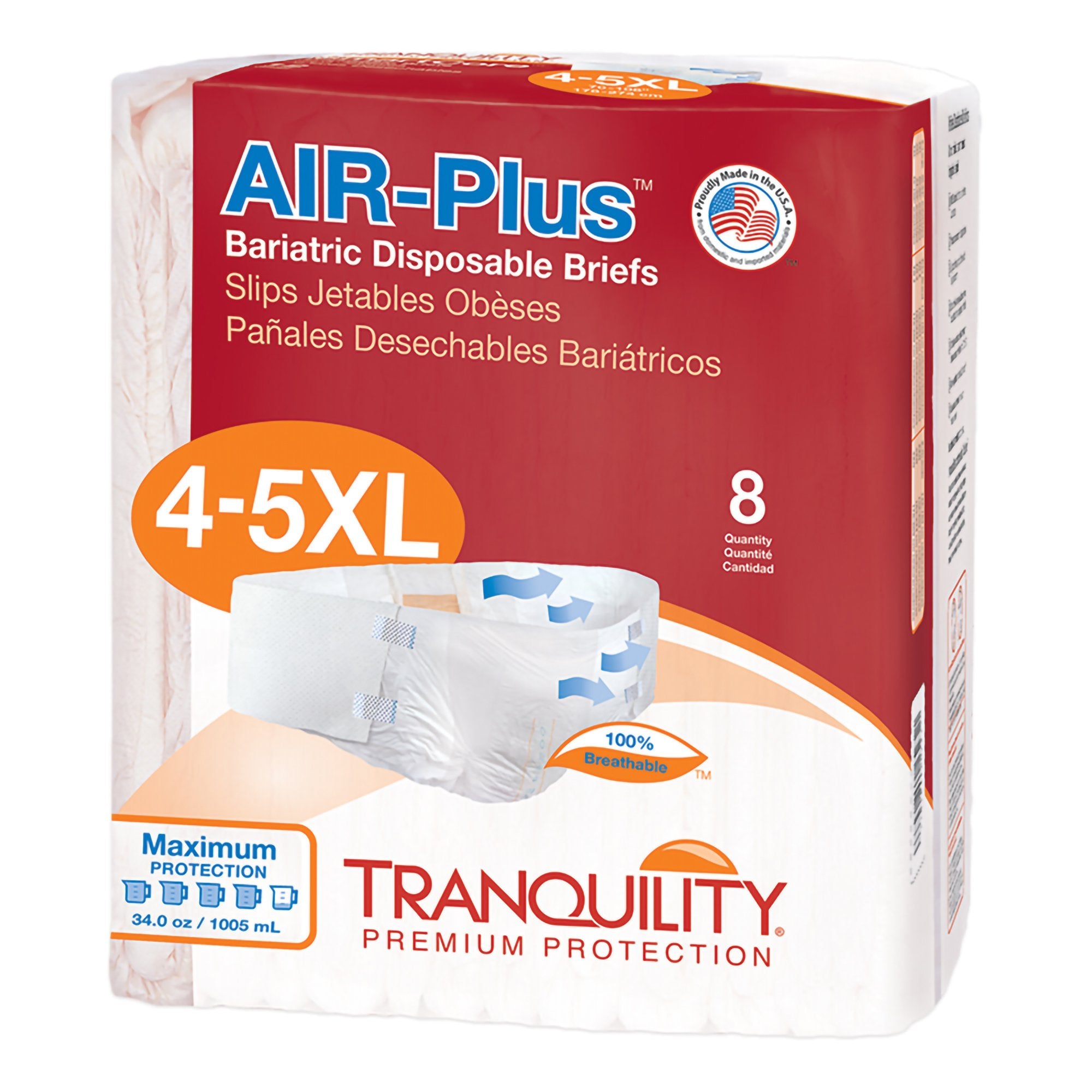 Tranquility® AIR Plus™ Bariatric Incontinence Briefs for Adults - Heavy Absorbency, Maximum Comfort & Leak Protection - Ideal for Overnight Use & Mobility Support