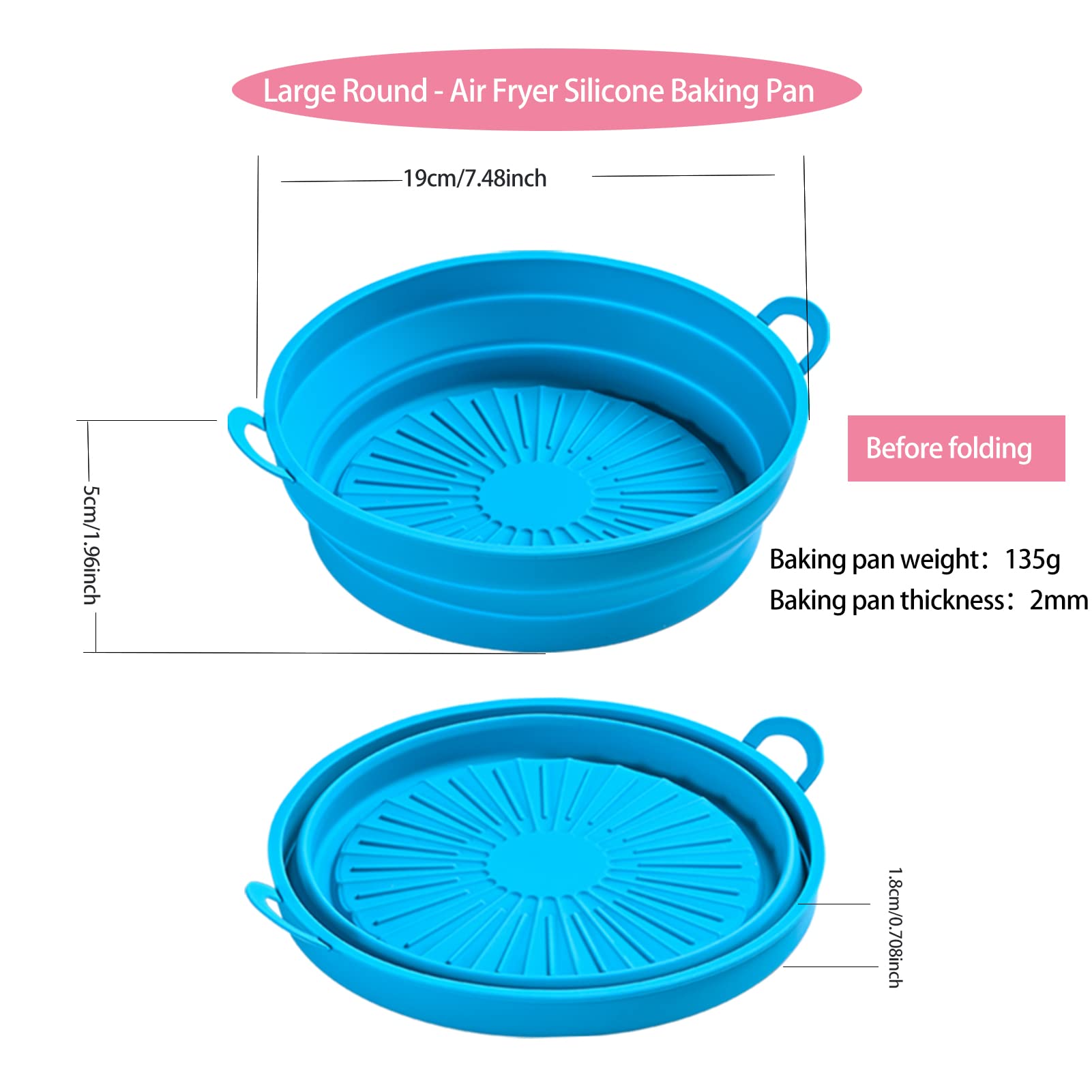 2023 Upgraded Reusable Silicone Air Fryer Liners - 2 Pack (8.5 Inch, Red + Blue) - Foldable Non-Stick Basket Replacement for 5QT+ Air Fryers - Perfect for Healthy Cooking, Crispy Fries & Easy Cleanup