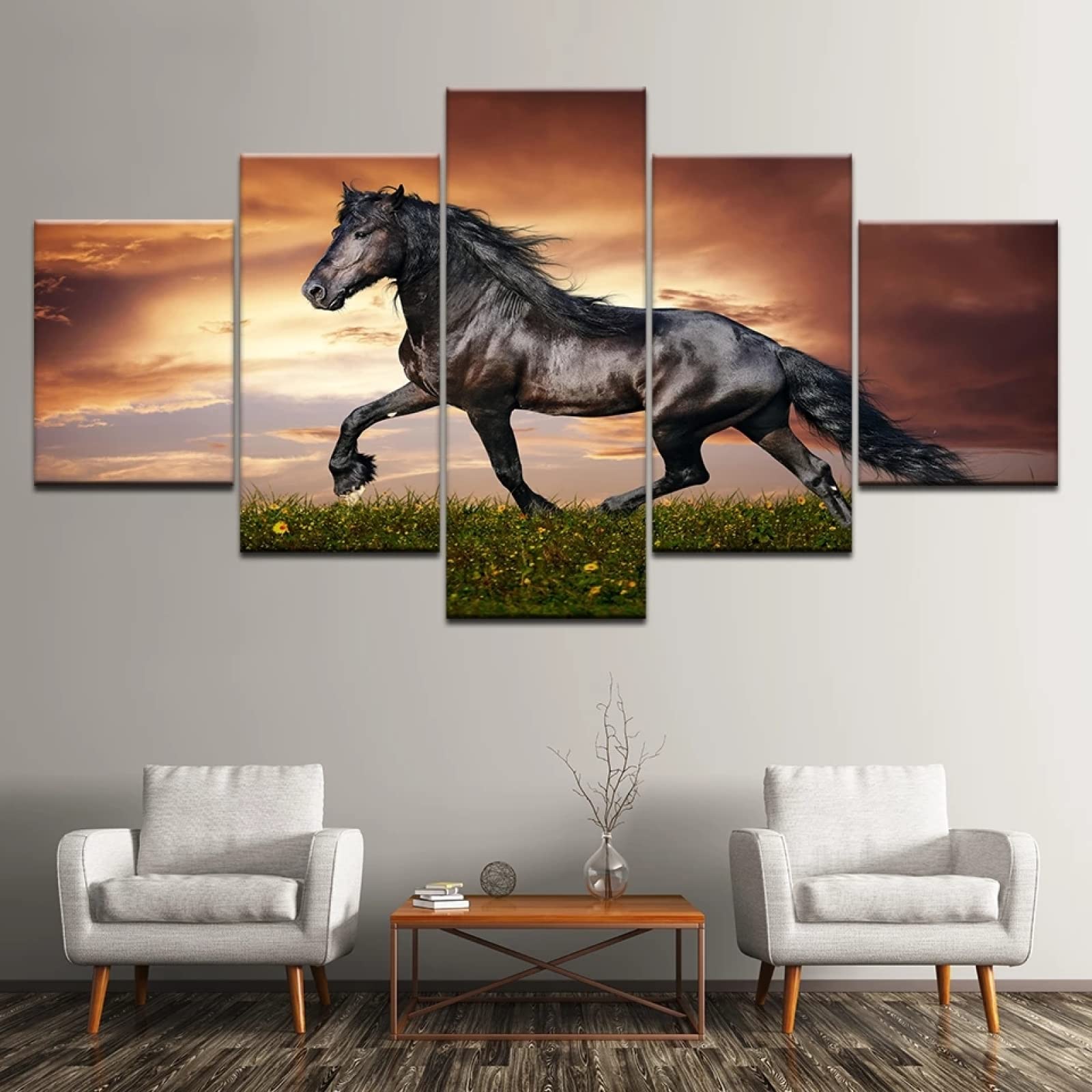 5-Piece Horse Running Sunset Canvas Wall Art for Living Room & Bedroom Decor
