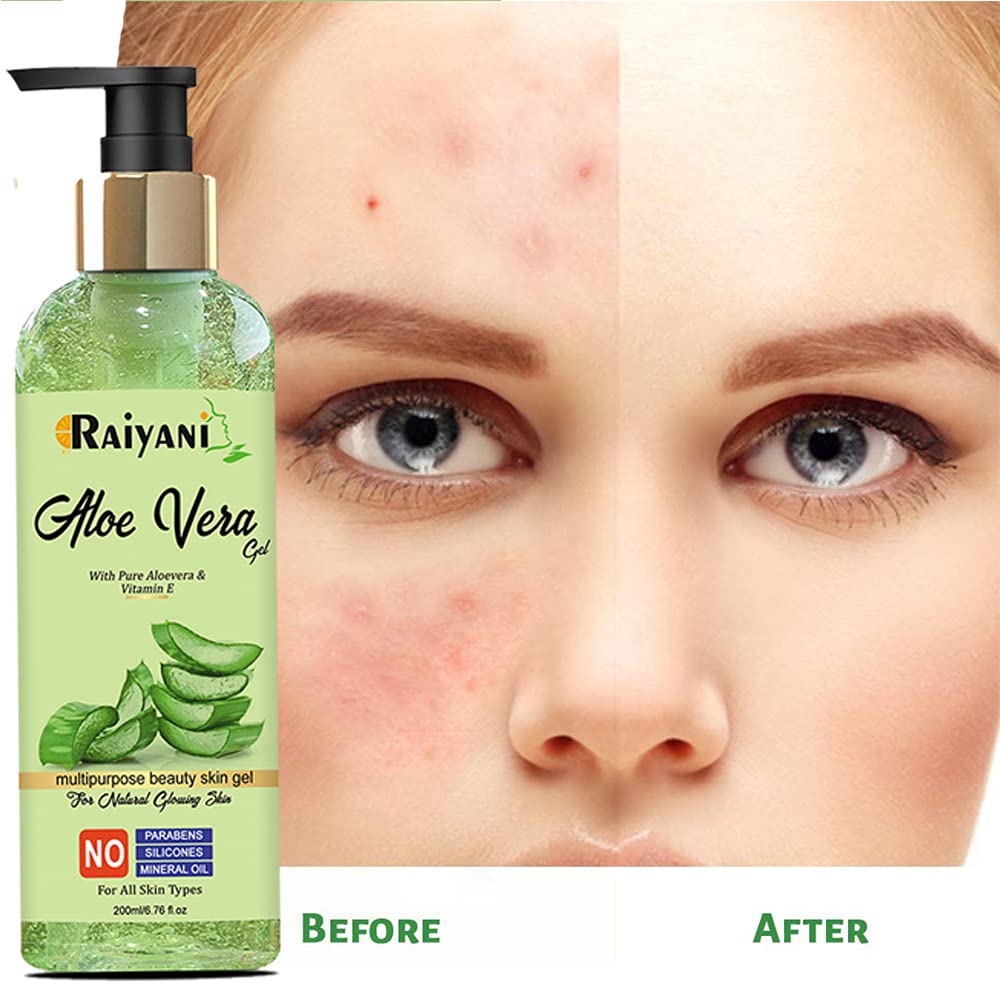 **Raiyani 99% Pure Organic Aloe Vera Gel for Face & Skin – Natural Moisturizer with Vitamin E, Paraben-Free, Silicone-Free, No Mineral Oil – 200ml | Hydrating, Soothing, Sunburn Relief, After-Shave Care**
