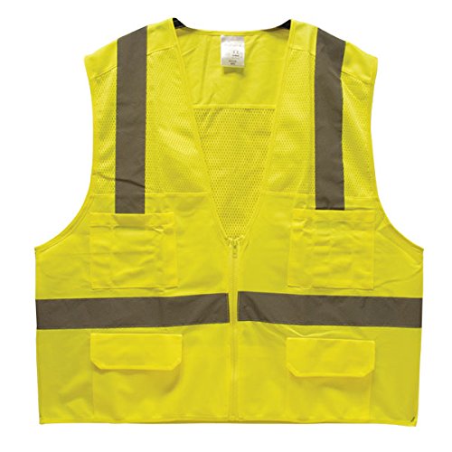 **TruForce Class 2 Surveyor's Safety Vest - High Visibility Lime Reflective Vest, X-Large (6-Pack) - Ideal for Construction, Road Work & Outdoor Safety**