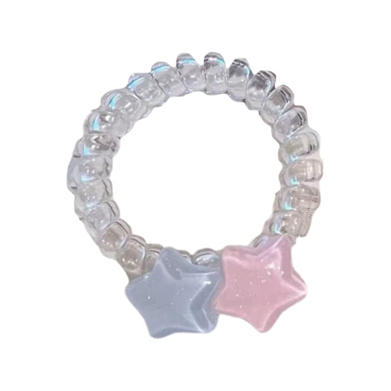 **Elastic Hair Ties for Girls - Heart & Star Hair Scrunchies, Non-Slip Plastic Hair Ropes for Thin & Long Hair - Solid Color Ponytail Holders for School, Work, and Sports**