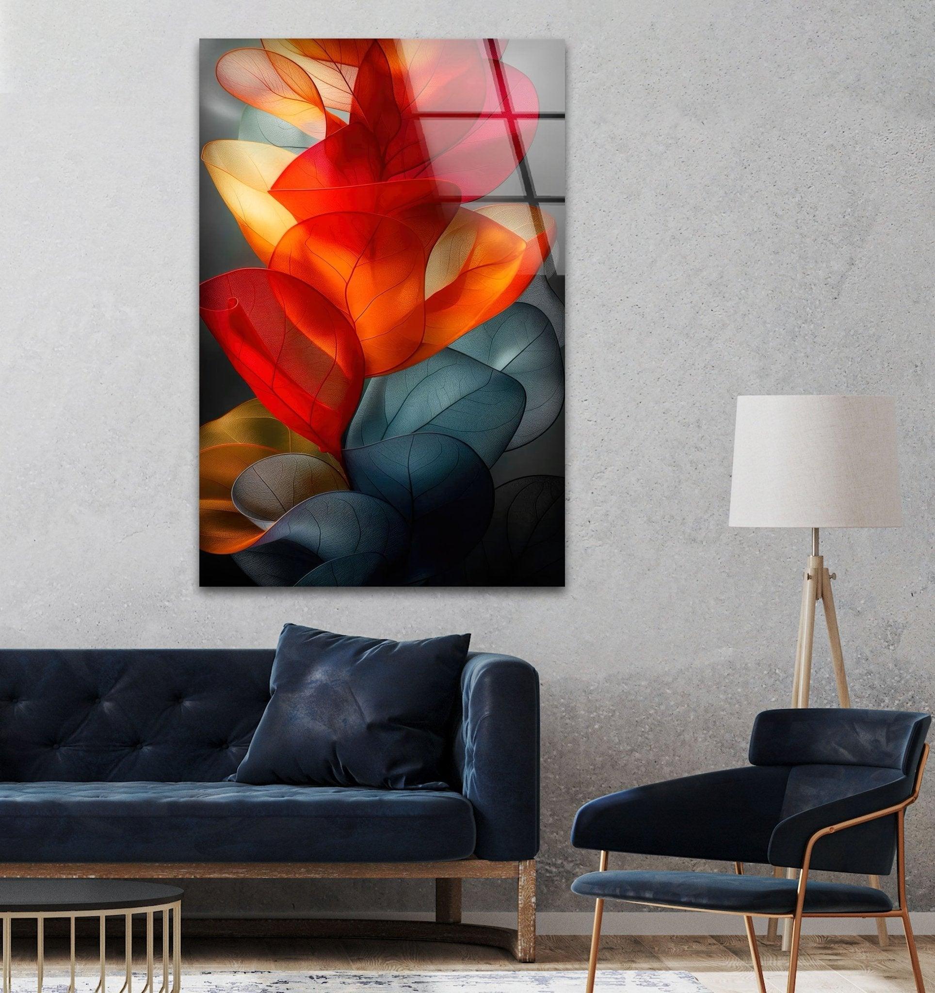 Abstract Red Floral Glass Wall Art - Modern Handmade Home Decor for Living Room, Bedroom, Office - Elegant Gift Idea for Housewarming & Wedding