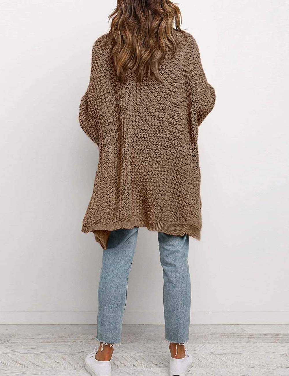 MEROKEETY Women's Oversized Long Batwing Sleeve Cardigan Waffle Knit Sweater Coat - Cozy Fall Winter Layering Piece for Casual Outfits & Lounge Wear