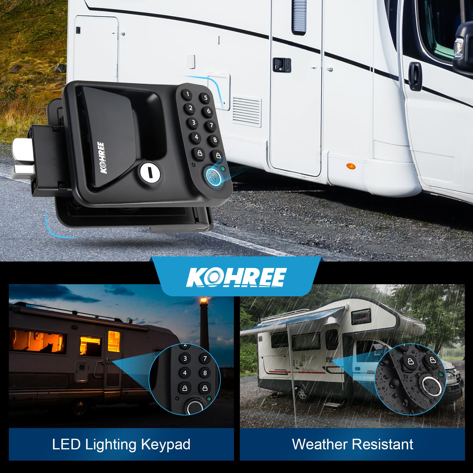 Upgraded RV Keyless Entry Door Lock - Fingerprint & Keypad Smart Lock for Camper, Waterproof IP66, Fits 2.75