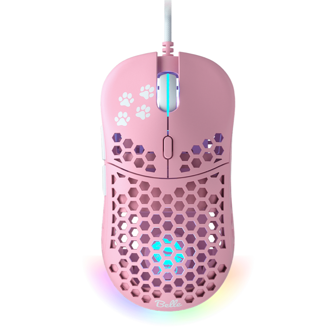 Belle Delphine X Ghost M1 UltraLight Gaming Mouse - Wireless RGB Kitty Pink Design for PC & Mac - Perfect for FPS, MOBA & Streaming Gamers