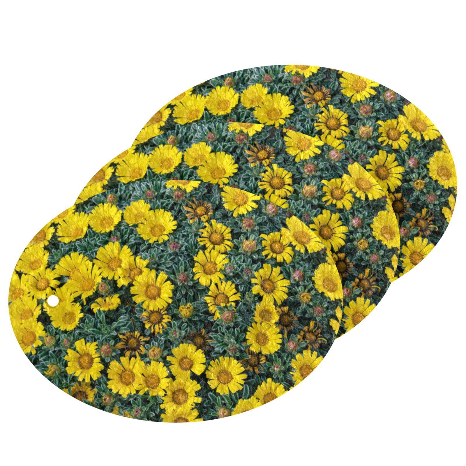 Kcldeci 3 Pack Kitchen Dish Scrub Sponge Pads - Yellow Daisy Flower Scrubber for Dishes, Dishwashing & Household Cleaning | Durable Kitchen Sponges for Sinks, Countertops & Cookware Cleaning