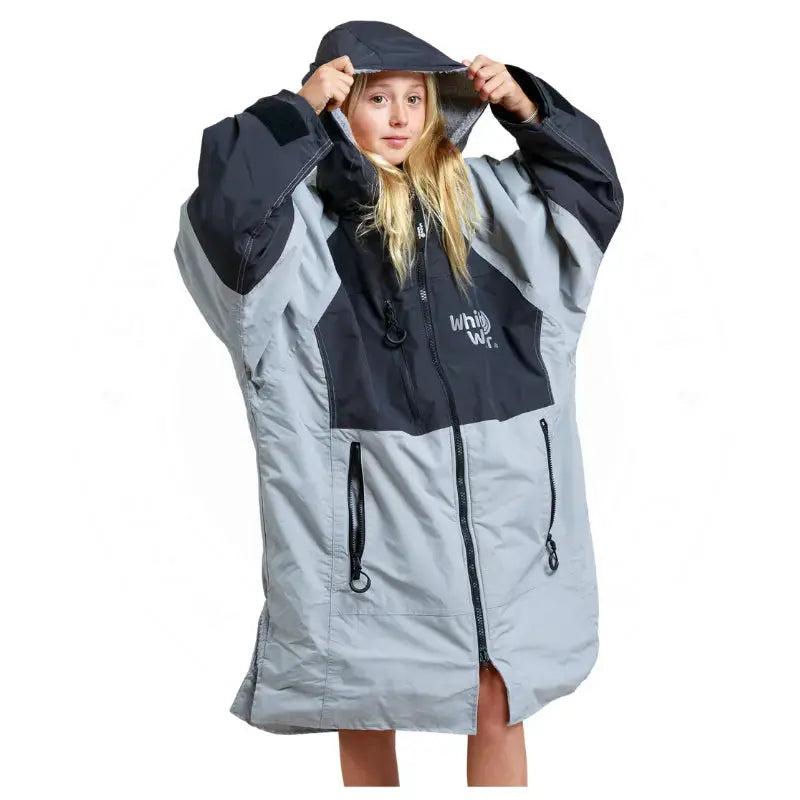 Kids Unisex Hard Shell Swimming Robe - Steel Grey Waterproof Pool Cover-Up for Beach, Swimming Lessons & Family Outings