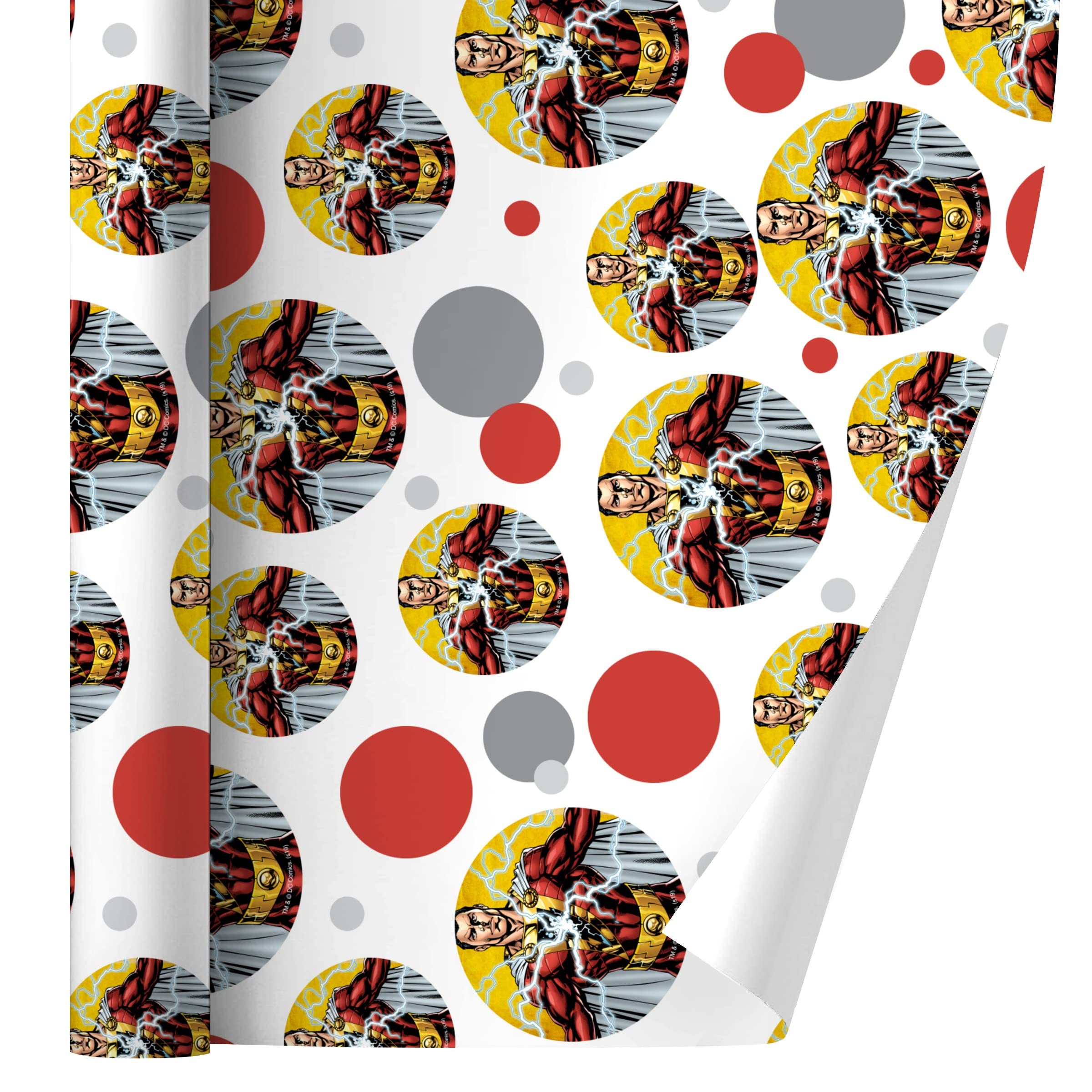 DC Comics Justice League Shazam Character Gift Wrap Paper Roll - Superhero Themed Wrapping Paper for Birthday, Christmas Gifts & Party Decorations