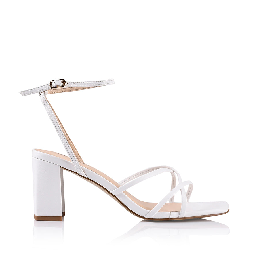 Nakita Women's White Smooth Block Heel Sandals - Comfortable Summer Dressy Casual Shoes for Weddings, Parties & Office Wear