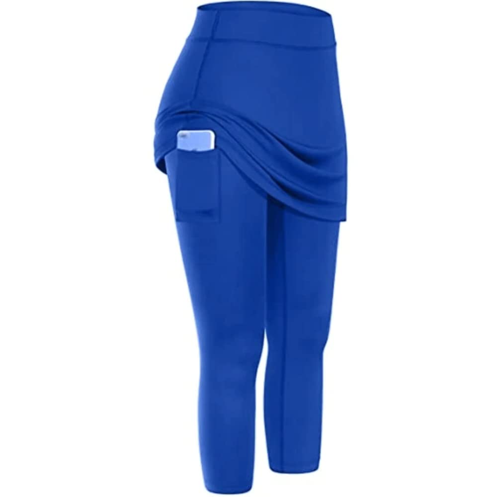 High Waist Tennis Skirt Leggings with Pockets - Elastic Workout Leggings for Women - Gym, Running, Yoga & Sports Activewear