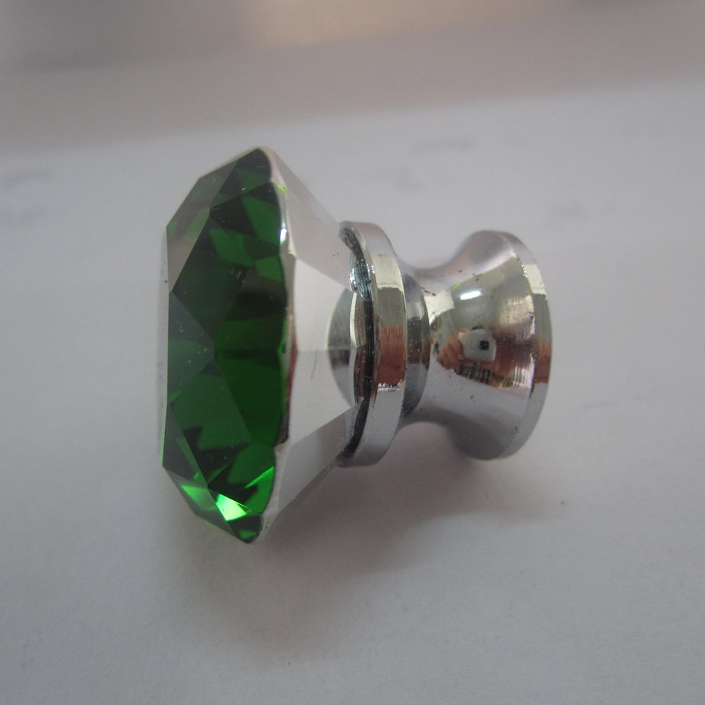 30mm Crystal Glass Cabinet Knobs - Pack of 8, Green Dresser Drawer Pull Handles for Wardrobe, Closet & Furniture - Elegant Home Decor Upgrade
