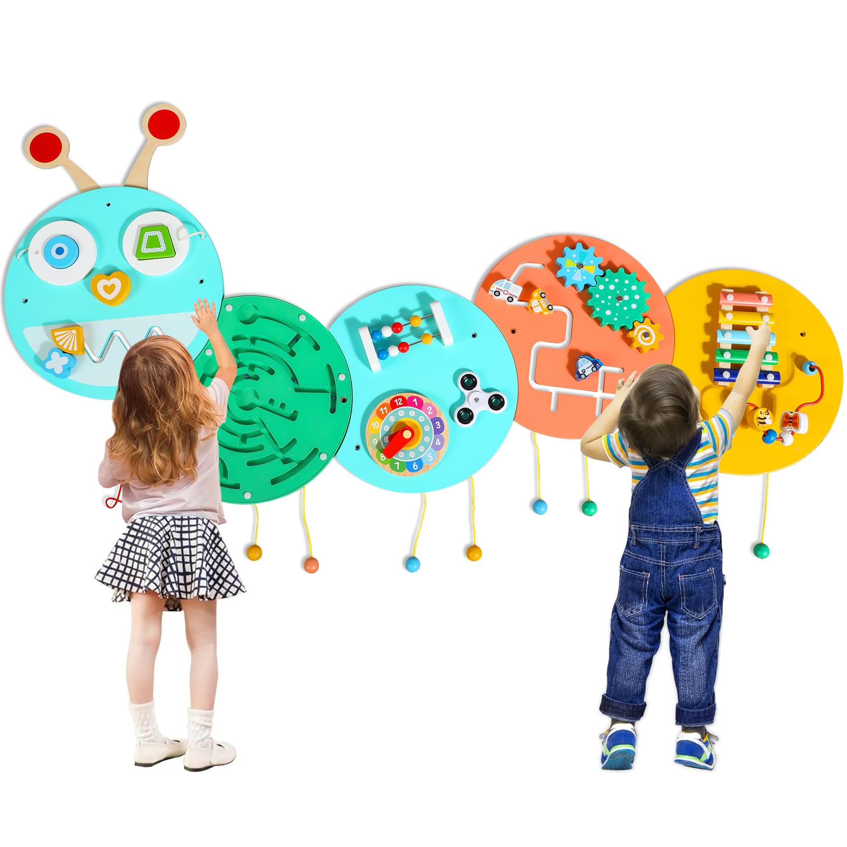 Montessori Sensory Busy Board for Toddlers - Wall Activity Panel with Caterpillar Design, Learning Toys for Daycare & Playroom - Perfect for Early Childhood Development & Sensory Play