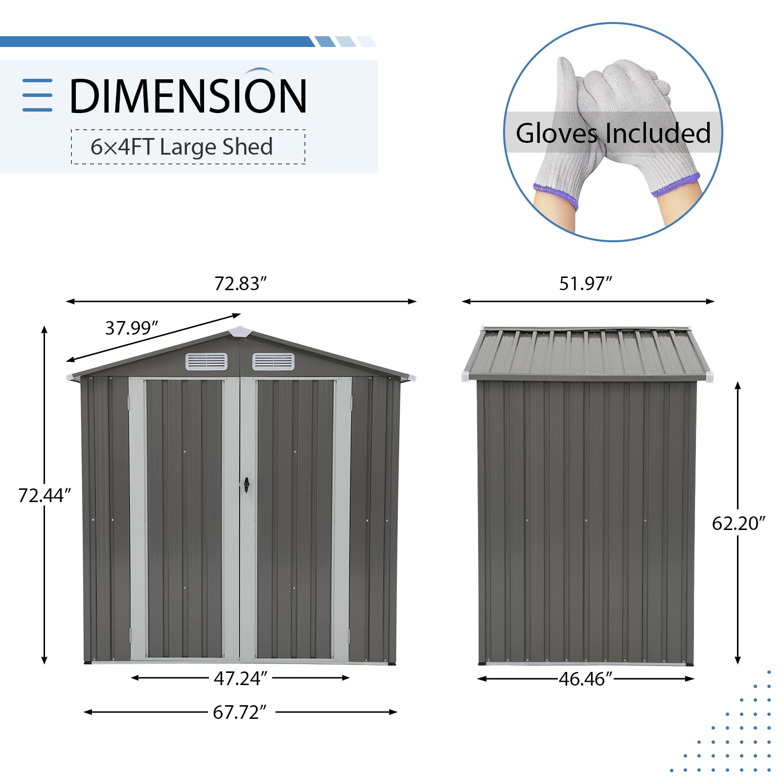 Verano Garden 6x4 FT Outdoor Storage Shed | Galvanized Steel Metal Tool Shed with Double Lockable Doors | Weather-Resistant Backyard, Patio & Lawn Storage Solution for Gardening Tools, Equipment & Supplies
