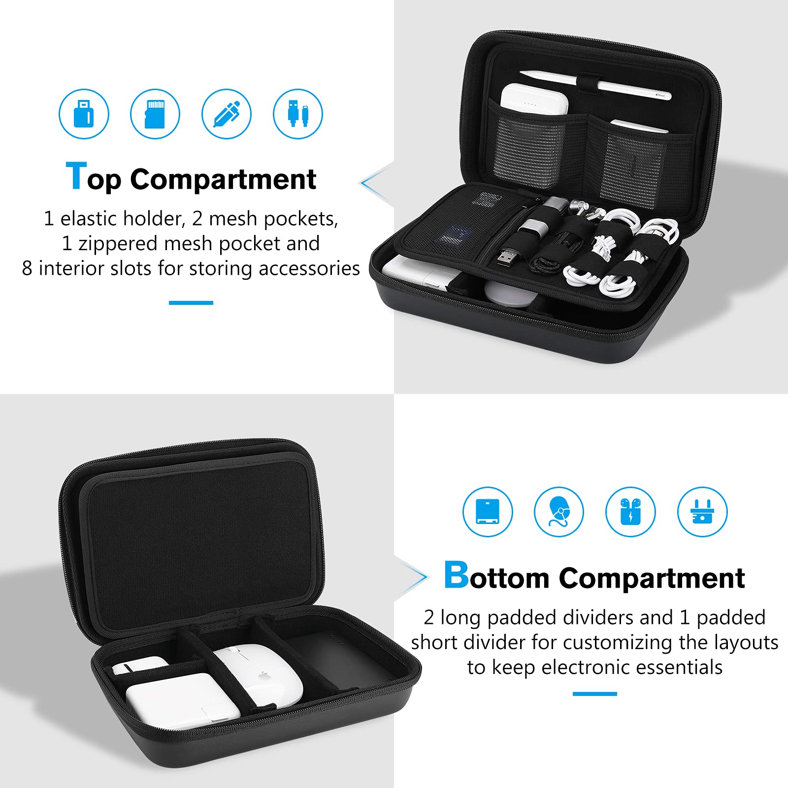 ProCase Hard Travel Electronic Organizer Case for MacBook Accessories - Fits Power Adapter, Chargers, Cables, Power Bank, Magic Mouse, Apple Pencil, USB Flash Drive & SD Cards - Compact Portable Storage Bag (Large, Black) - Perfect for Business Trips, Commuting & Tech Organization