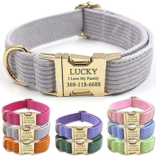 Personalized Dog Collars with Name Engraved - Custom Stripe Velvet Collar with Gold Metal Buckle for Small Medium Large Dogs - Matching Leash & Bow Tie Set - Perfect for Daily Walks, Training & Gifts