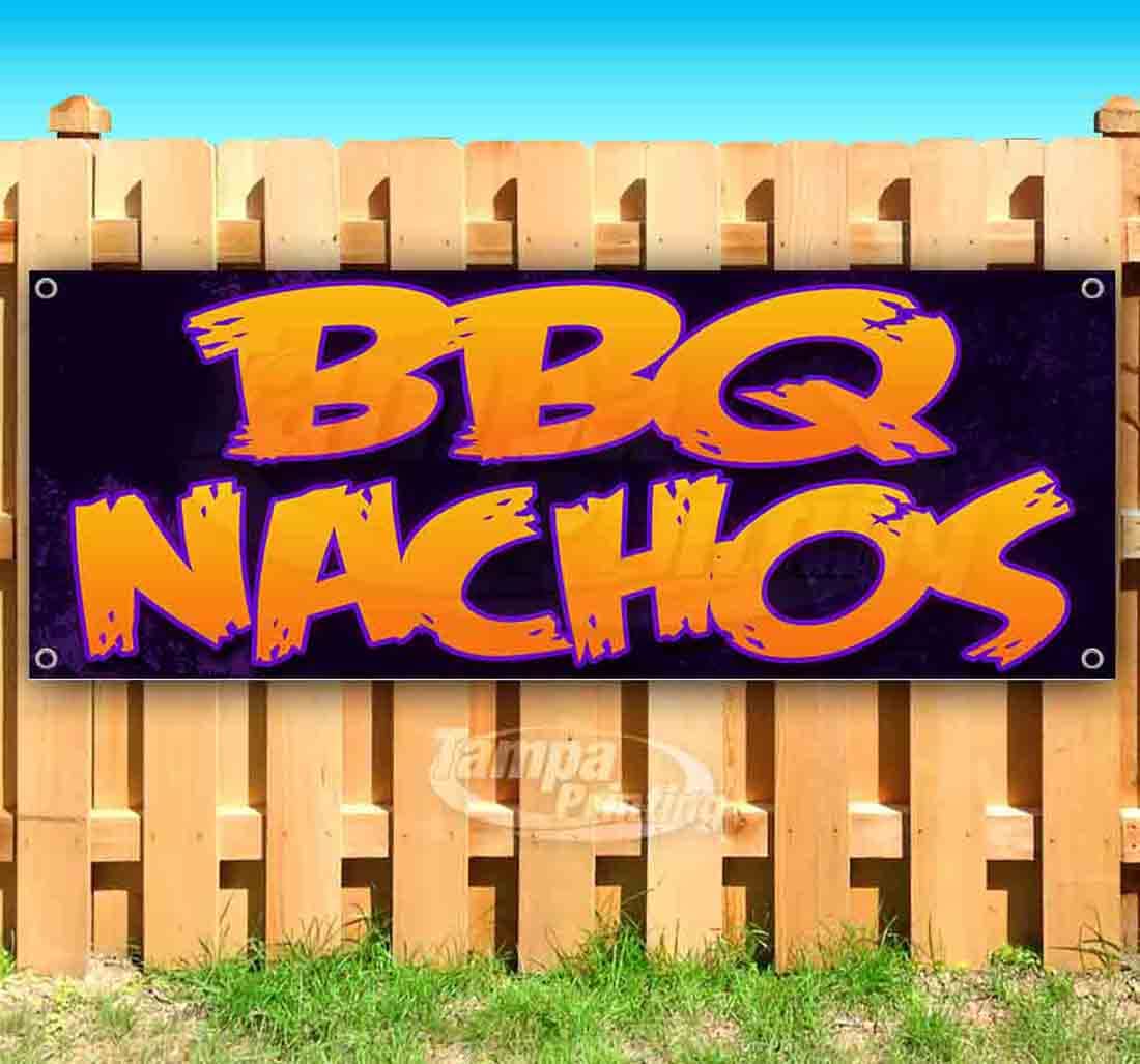 BBQ Nachos Banner 13 oz - Heavy-Duty Vinyl Party Sign with Metal Grommets | Single-Sided Non-Fabric Decoration for Outdoor Events, Tailgating & Sports Parties