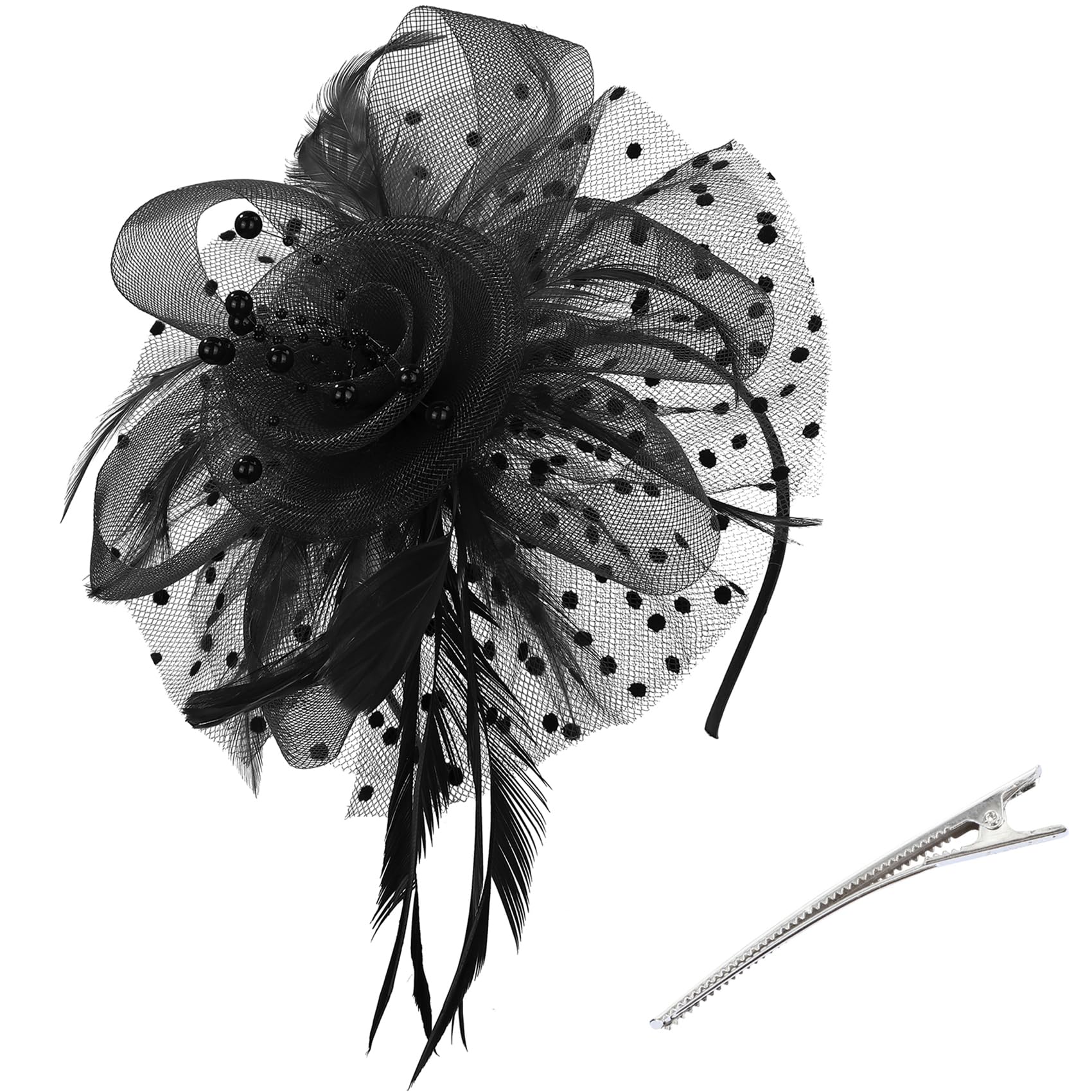 Elegant Women's Durio Fascinators with Mesh & Feathers - Tea Party, Kentucky Derby 2024, Church Hats & Hair Clips - Perfect for Weddings, Races & Special Occasions