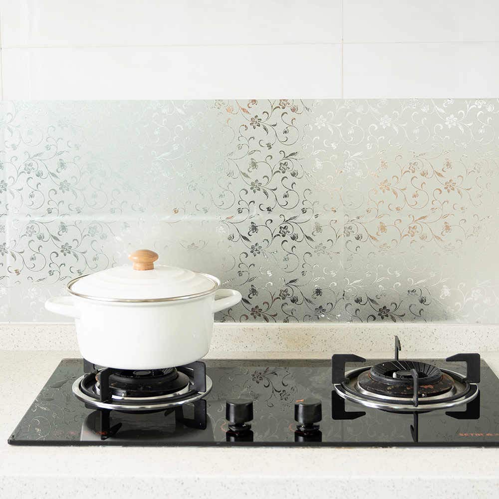 Durable Aluminum Foil Stickers for Kitchen - Oil Proof, Waterproof & Heat Resistant Stove Contact Paper - Silver Flower Pattern (40X200cm) - Perfect for Countertops, Cabinets & Appliances Protection