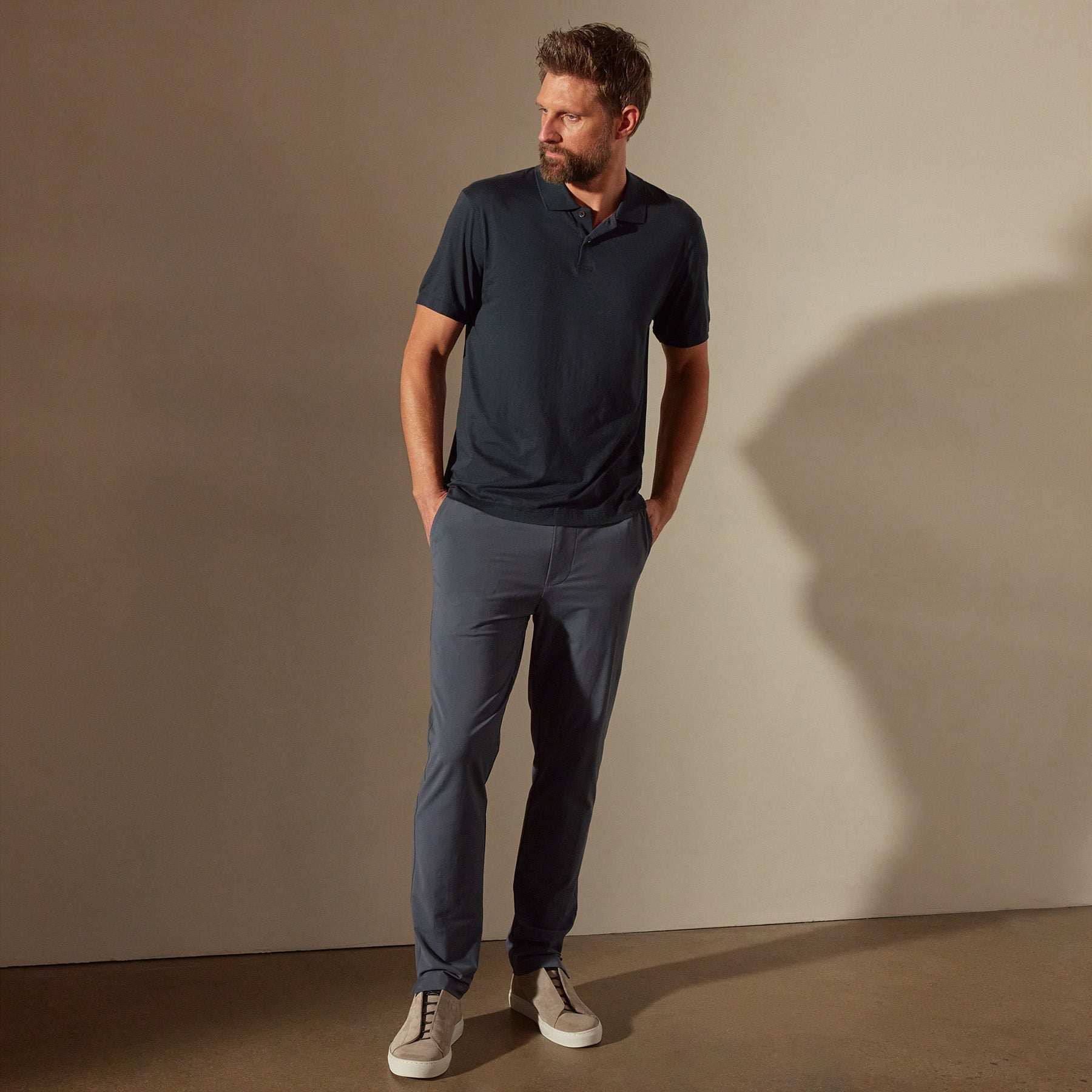 Luxe Lotus Jersey Polo Shirt for Men - Soft Breathable French Navy Casual Wear - Perfect for Office, Golf & Weekend Outings