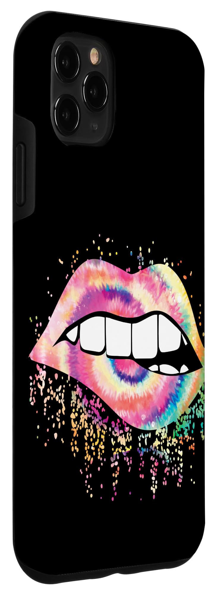 iPhone 11 Pro Max Case - Tie Dye Biting Lips Design with Rainbow Dripping Effect, Trendy Hippie Style Protective Phone Cover - Perfect for Music Festivals, Rave Parties & Boho Fashion Accessories