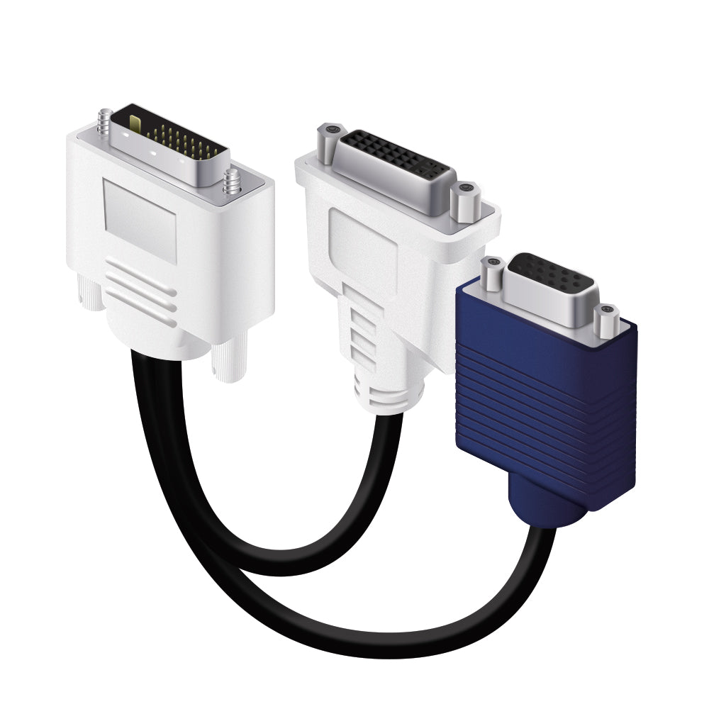 DVI I Male to DVI D Female and VGA Female Video Splitter Cable - 1 Male to 2 Female Adapter for Dual Monitor Setup | Perfect for Home Office, Gaming, and Multimedia Presentations